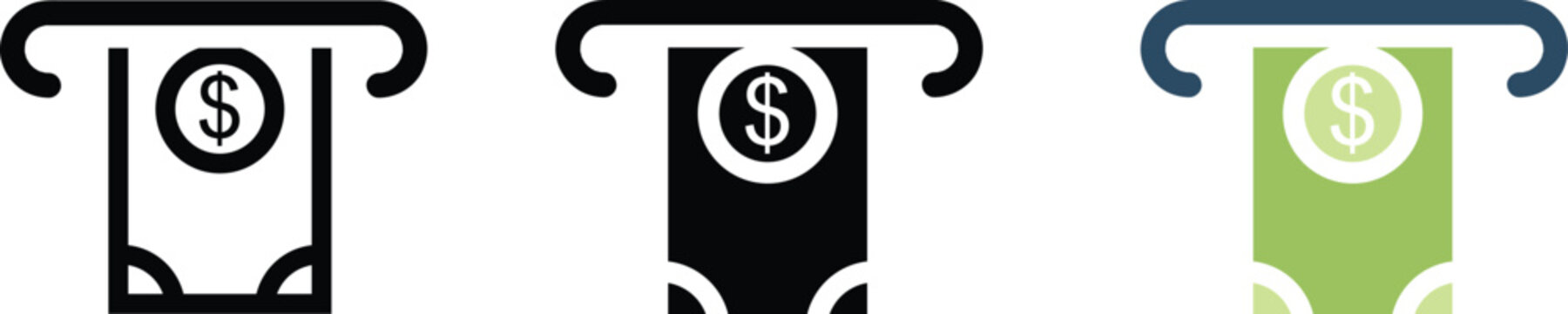 cash withdrawal icon set and paper money insert sign