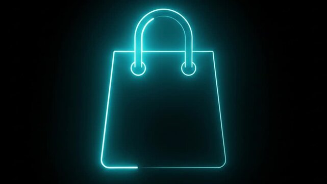 Neon blue shopping bag outline glowing retail