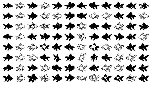 Goldfish Silhouette Vector Set Ornamental Aquarium Fish Collection