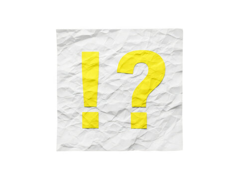 Yellow question mark symbol with dotted outline on a white paper isolated on transparent background
