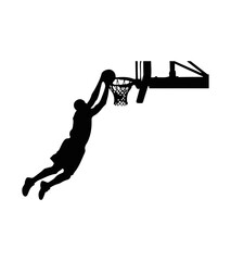 Basketball Player Silhouette Black Dunking Slam Dunk Hoop Jump Isolated White Background © Rifat