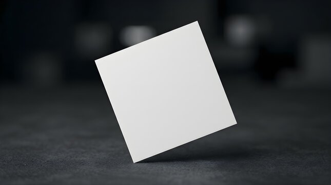 Floating white square paper mockup on dark textured surface for branding presentation and display of custom design