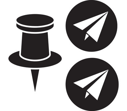 Magic Hat with Paper Airplane Symbols in Circles Featuring Black and White, Illustration, Design with Vector and Icon Elements for Fantasy, Wizard
