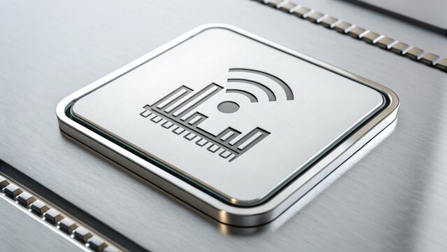 Micro data growth icon symbol on metallic surface representing digital progress and wireless communication technology