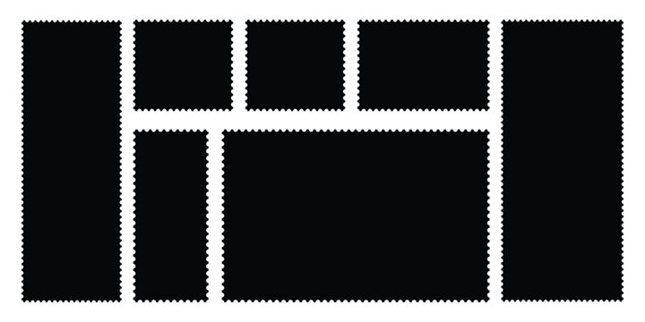 Postage stamp set. Blank postage stamp. Clean postage stamp template. Rectangle and square postage stamp frames.  