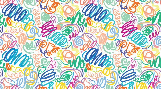 Vibrant Multi Colored Scribble Art Background with Artistic Hand Drawn Swirls and Creative Playful Messy Line Graphics