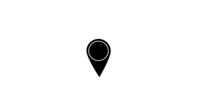 map pointer icon, black location pin icon animation on white background, location icon animation. gps map pointer pulse animation.