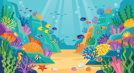 Underwater Coral Reef Landscape Background with Marine Life © Ayu