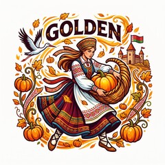 Obraz premium Girl Golden Autumn Harvest Folklore