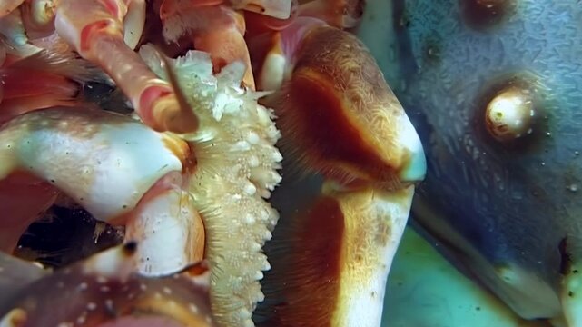 Witness the intricate beauty of a colossal Red King Crab Paralithodes Camtschaticus in its natural Arctic habitat.