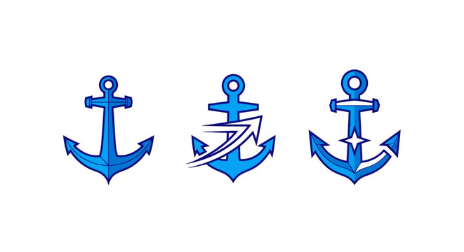 Three blue nautical anchor icons in a row.