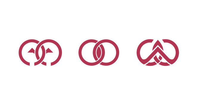 Interlocking circular and triangular symbols in pink.