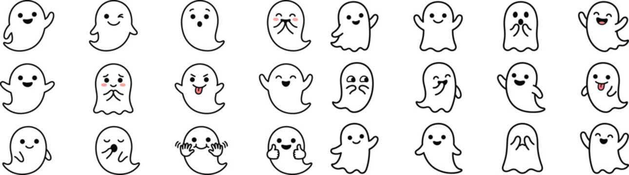 Halloween cute ghost emojis and stickers for spooky fun
