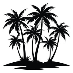 Fototapeta premium Black silhouette of tropical palm trees against white background