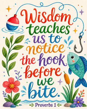Whimsical Proverbs 1 Wisdom Quote With Fishing Hook Illustration