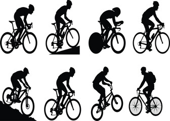 Obraz premium Cycling and Mountain Bike Rider Silhouette Collection with Road Racing and Outdoor Adventure
