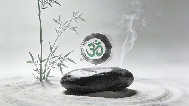 The Zen scene of withered mountains, waters, bamboo stones, and misty white smoke represents the concept of Eastern plant extracts, soothing and stabilizing, and warm and healing skincare
