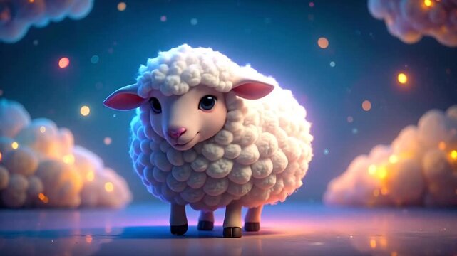 Cute Sheep in Starry Night Sky.