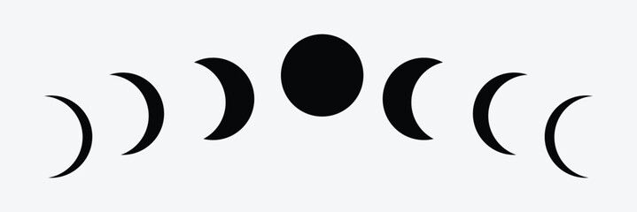 Moon phases astronomy icon silhouette symbol set. Full moon and crescent sign logo. Vector illustration. Isolated on background. EPS 10 . © Micro  Vector Market