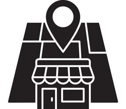 Building with a Pin Location Marker on Top, Representing a Place or Address Featuring Map, Icon, Symbol with Design and Vector Elements