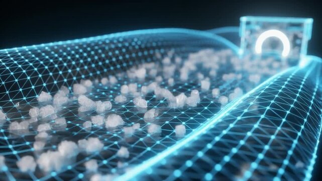 Abstract 3D Macro Visualization of Salt Crystals Separating from Water Molecules in Glowing Conduit