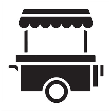 Storefront Icon with Awning, Columns, Door, and Magnifying Glass, Flat Black and White Ui Design Symbol