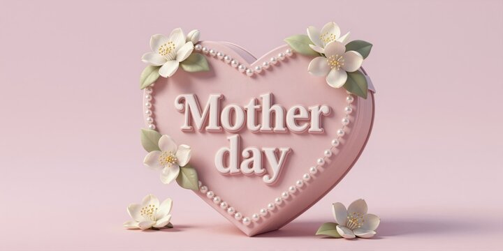 Pastel heart shaped gift box postcard with jasmine flowers pearls and satin fabric for mother day theme