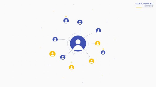 A person icon is connected to multiple other icons in a network.