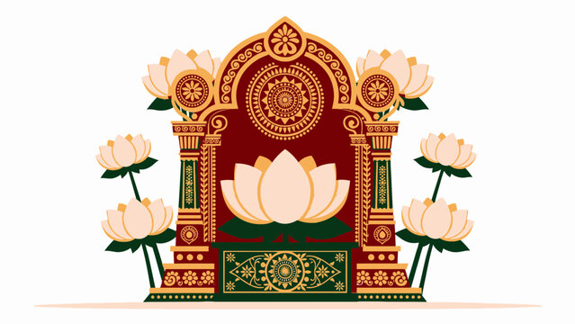 Traditional durga puja festival altar with lotus and ornate mandala