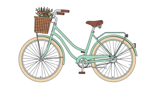 A 2D Vector Illustration of a bicycle with a basket on the handlebars