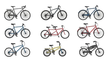 Obraz premium A 2D Vector Illustration of multiple bicycles in various colors and styles on display