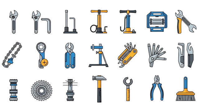 Collection of various tools in 2D Vector Illustration style