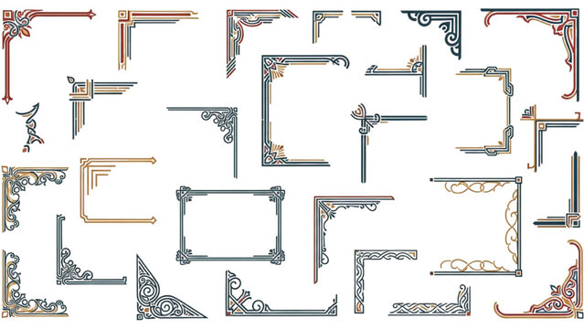 A 2D Vector Illustration of various decorative border corners and frames