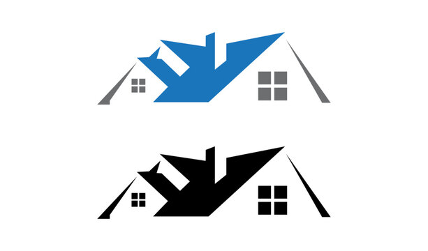 Modern Real estate logo design with abstract house roofs and chimney vector