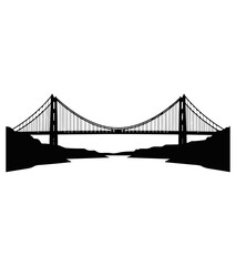 Fototapeta premium Suspension Bridge Silhouette Black Golden Gate Front View Isolated White Background Vector
