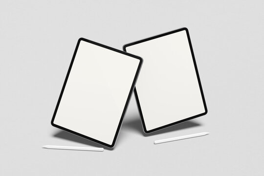 Tablet mockup on minimal background. Modern tablet display mockup scene. Tablet with empty screen. Photo mockup with clipping path.