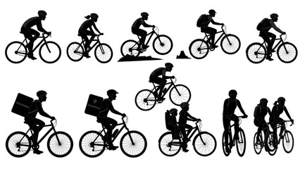 Obraz premium A 2D Vector Illustration of people riding bicycles in various motions