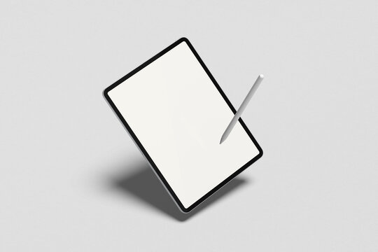 Tablet mockup on minimal background. Modern tablet display mockup scene. Tablet with empty screen. Photo mockup with clipping path.