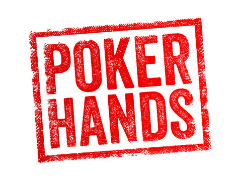 POKER HANDS text rendered in a distressed grunge style, featuring heavy serif lettering enclosed within a weathered rectangular box, conveying a classic casino theme for card gaming design elements.