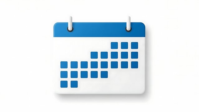 A blue and white calendar icon on a plain white background