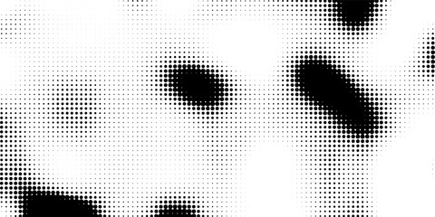 Fototapeta premium Grunge halftone gradient texture. Faded weathered grit noise texture. Black and white sand wallpaper. Retro pixelated backdrop. Anime or manga style comic overlay. Vector textured template surface