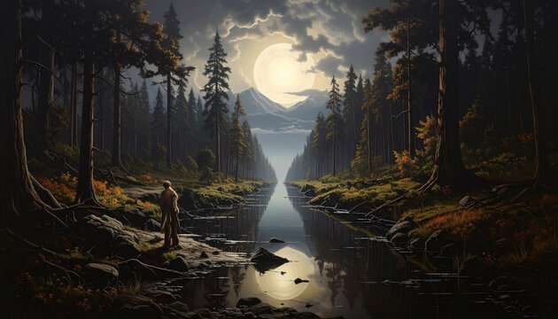Moonlit Forest River