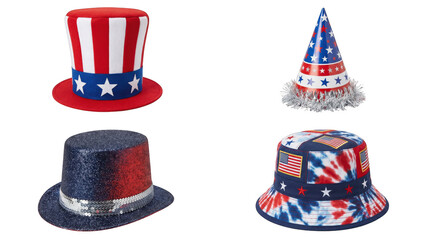 Fototapeta premium Four patriotic hats on display for Independence Day celebration