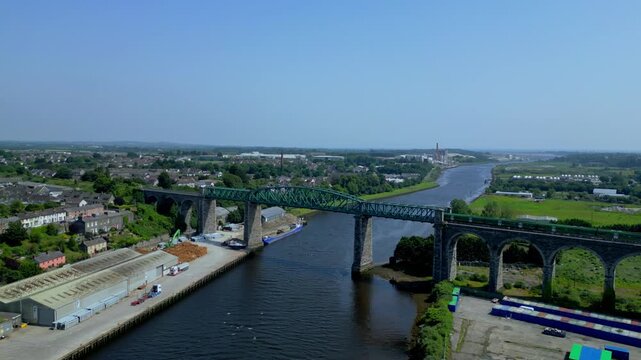 Boyne Viaduct (Drogheda) with train going across.