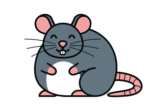 Cute grey rat cartoon character isolated on white