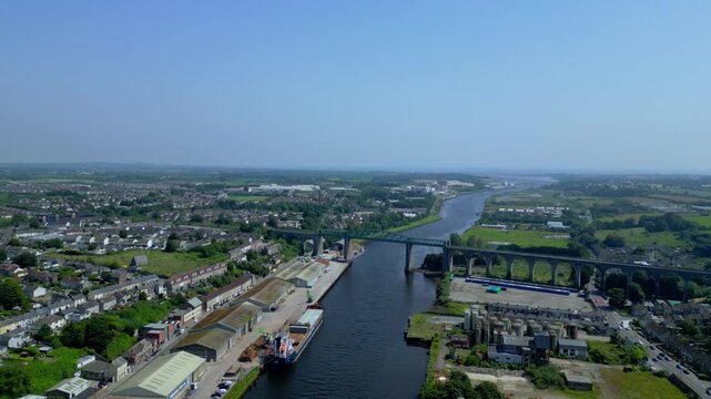 View of The Boyne Viaduct with the Irish Sea in the background