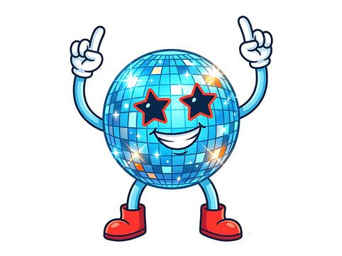 Dancing Disco Ball Character with Star Sunglasses Isolated on a Transparent Background