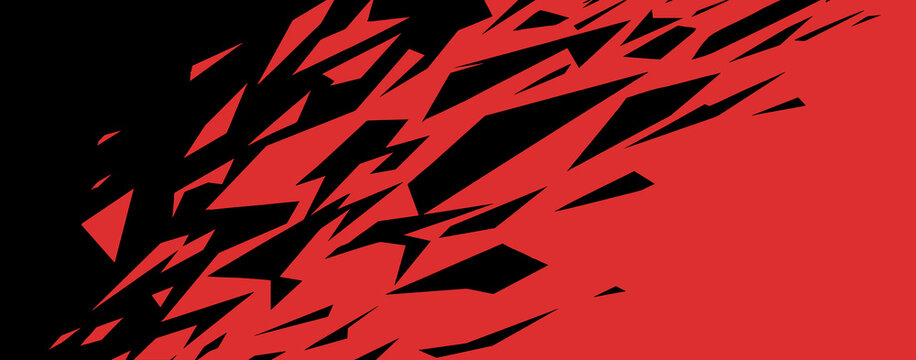 Editable abstract black jagged brushstroke pattern on bright red background for car wrap design or sports jersey merchandise design