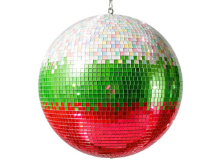 Fototapeta premium Reflecting Light from a Multicolored Disco Ball with Red and Green Mirror Tiles on transparent Background