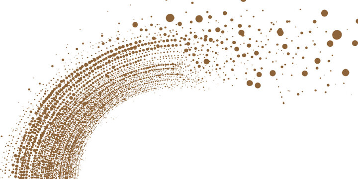 Abstract brown stipple dotted wave splashing dust particle trail dynamic swoosh decorative texture graphic vector illustration.
